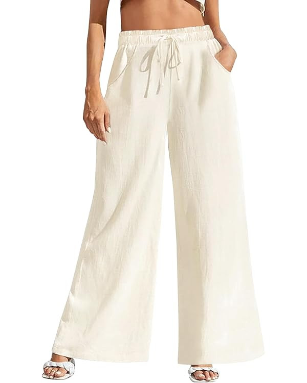 Fancysters Women Wide Leg Linen Pants, High Waisted Summer Casual Cotton Linen Palazzo Pants with... | Amazon (US)