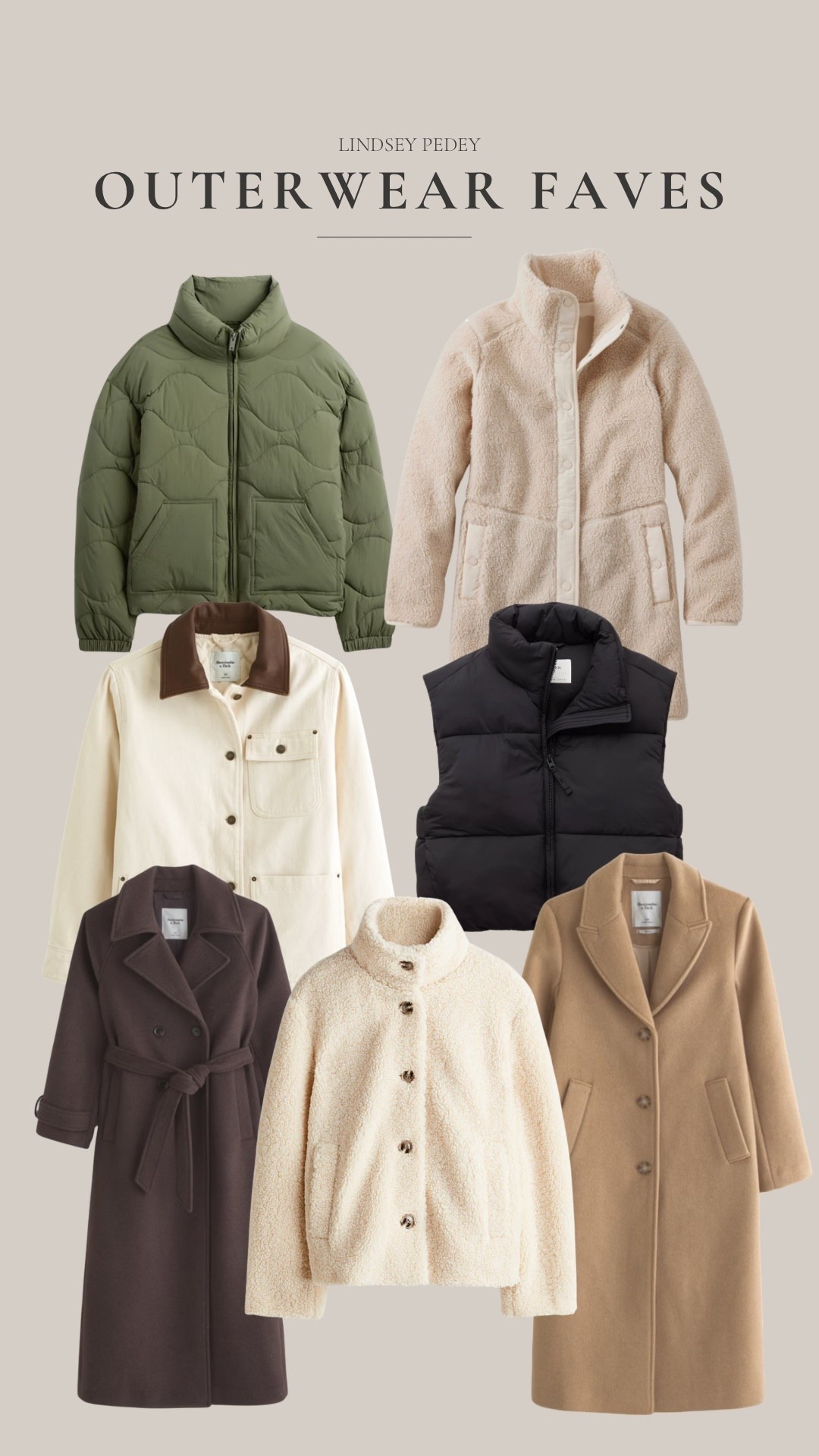 Outerwear favorites! Puffer vest, Sherpa jacket, wool trench, Abercrombie 

#LTKFindsUnder100 #LTKFindsUnder50 #LTKHoliday