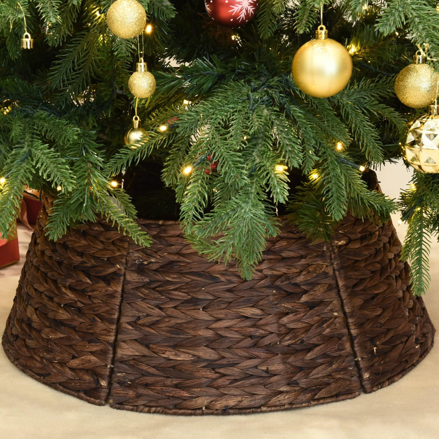 YoleShy 26'' Christmas Tree Collar Hand-Woven Natural Water Hyacinth Base Cover Beautiful Basket ... | Amazon (US)