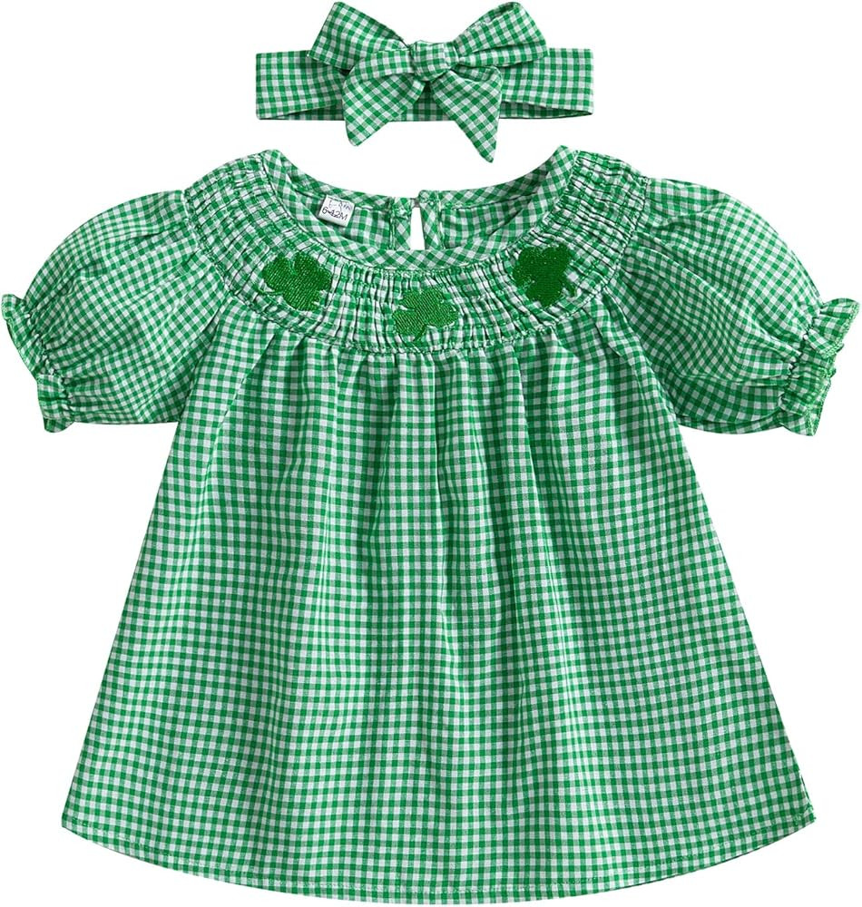 FIOMVA St Patricks Day Baby Girl Outfit Infant Shamrock Smocked Dress Spring Summer Princess Dres... | Amazon (US)