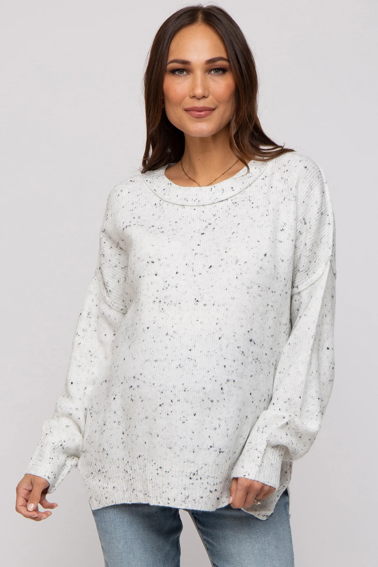 Ivory Speckled Knit Maternity Sweater | PinkBlush Maternity