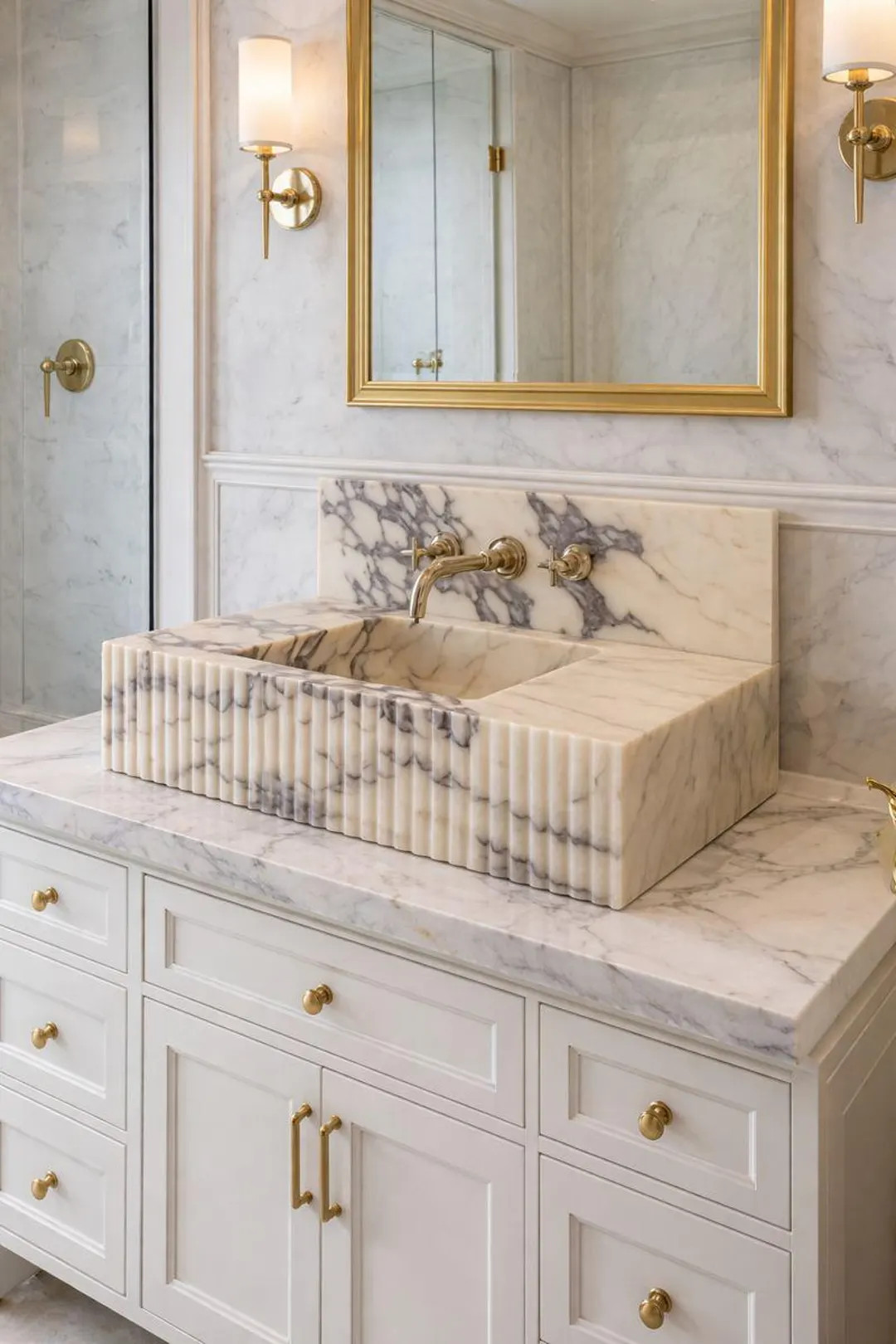 Calacatta Viola Handmade Marble Luxury Bathroom Sink With Backsplash: Custom Size Marble Stone Va... | Etsy (US)