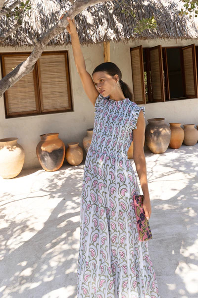 Sleeveless Smocked Maxi- Goa Green | Oliphant Design