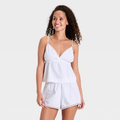 Women's Lace Trim Tank Top and Shorts Pajama Set - Wild Fable™ White XS | Target