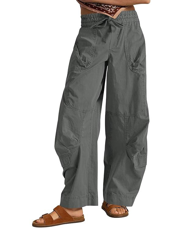 Aoysky Womens Baggy Barrel Wide Leg Pants Drawstring Elastic High Waisted Casual Loose Trousers P... | Amazon (US)