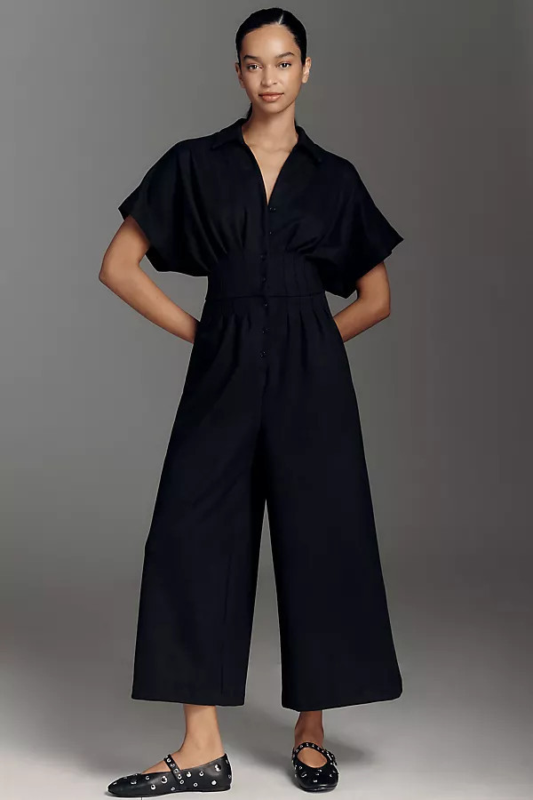 The Tobie Faux-Suede Pleated Jumpsuit by Exquise | Anthropologie (US)