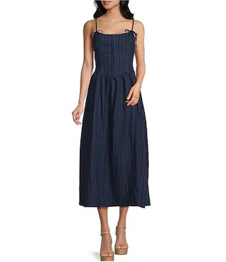 Blu Pepper Shoulder Tie Square Neck Drop Waist Midi Dress | Dillard's | Dillard's