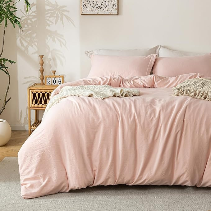 MILDLY Super Soft Duvet Cover - 100% Washed Microfiber Pink Comforter Cover Set 3 Pieces with Zip... | Amazon (US)