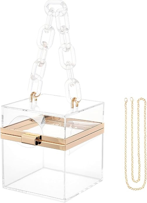 WJCD Cute Clear Acrylic Plastic Neon Hard Frame Party Clutch Purse with Gold Chain Strap | Amazon (US)