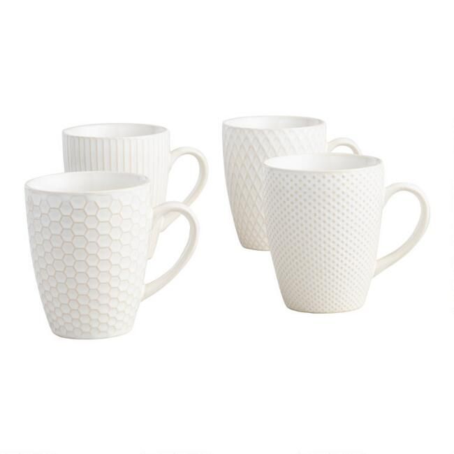 White Textured Stoneware Mugs Set of 4 | World Market