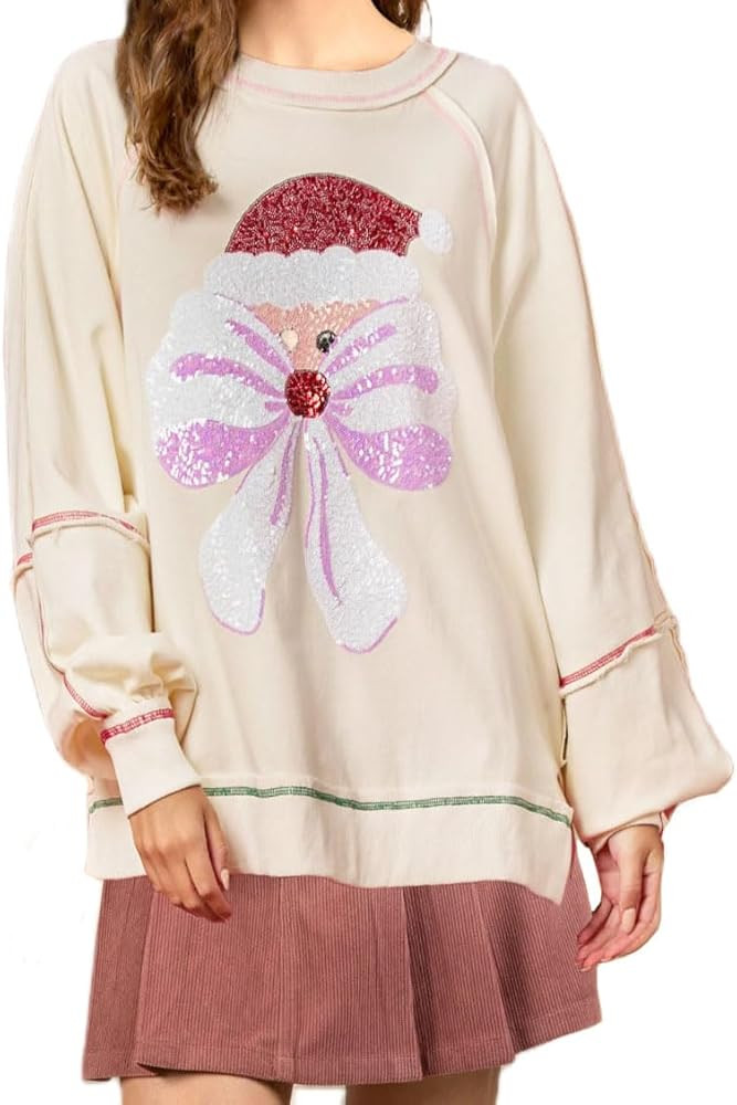 Ugly Christmas Sweaters for Women Cute Sequin Nutcracker Crewneck Sweatshirts Holiday Santa Overs... | Amazon (US)