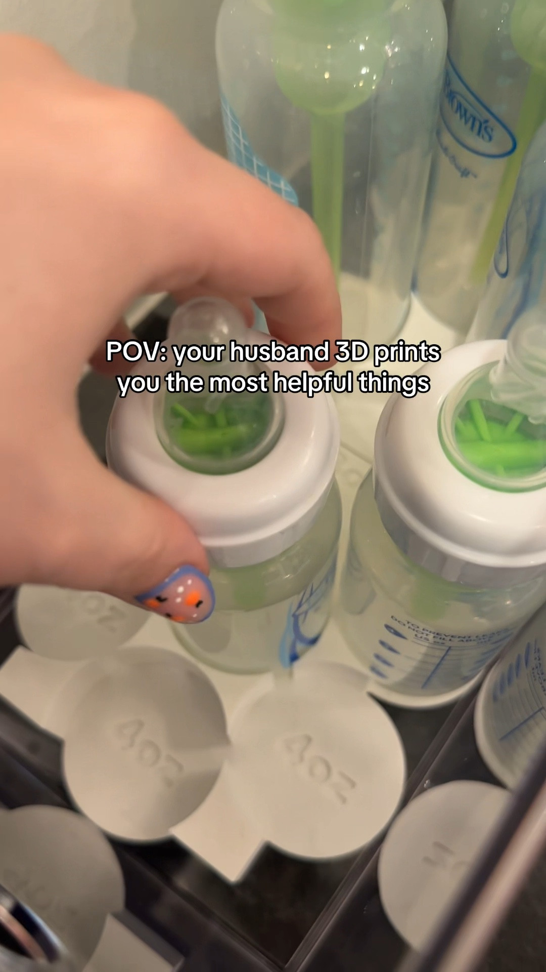 3D printed organization insert my husband made to help from having Dr. Brown bottles from falling over. Inserts are made for either 4oz or 8oz bottles. I have one of each in the container. Diameter is slightly different for 4oz vs 8oz so that’s why there’s 2 sizes and they are labeled so you know which one is which. Genius!!

Baby products, newborn 

#LTKKids #LTKBump #LTKBaby