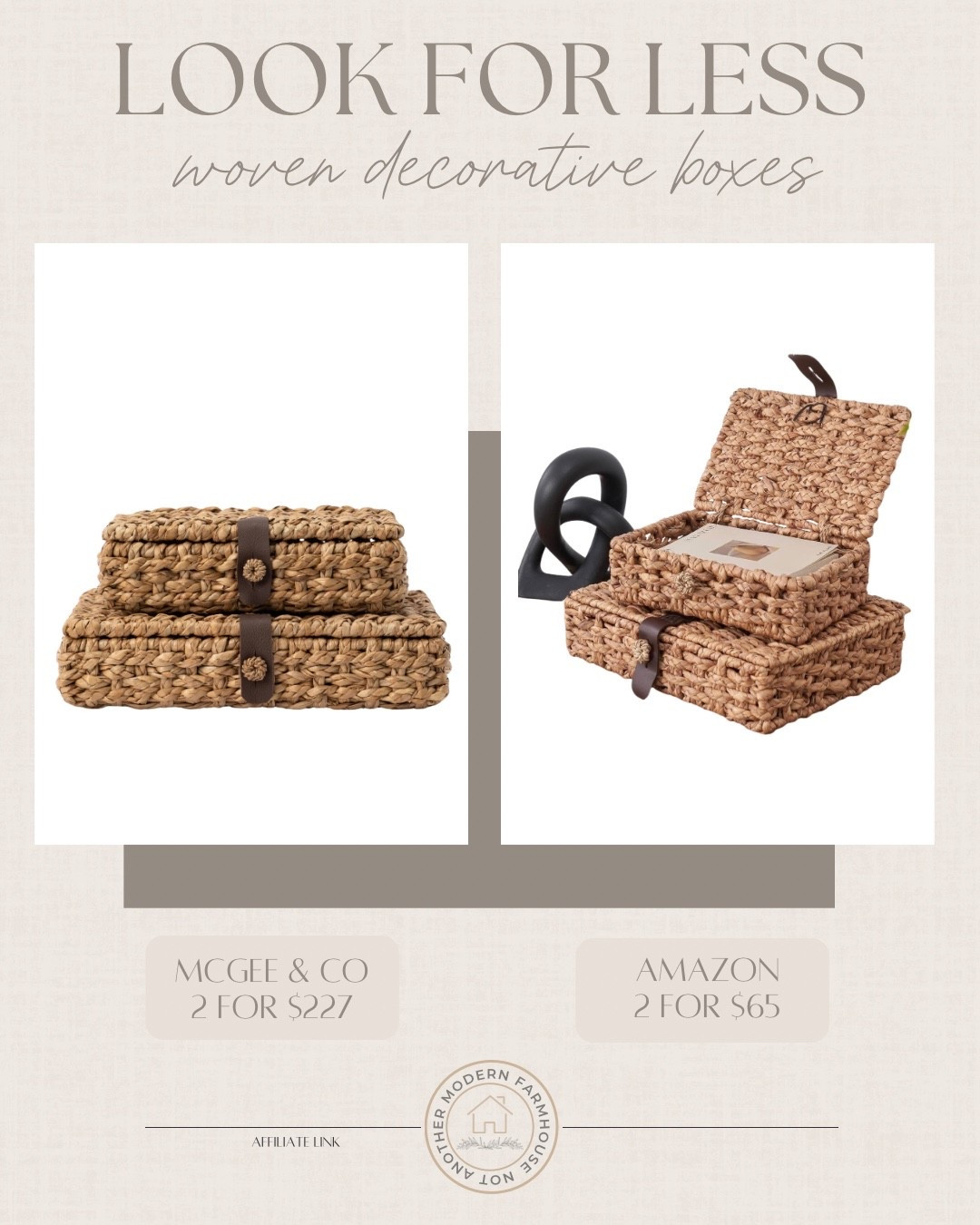 Designer Look for Less ✨ woven decorative boxes

Wicker basket, seagrass, home Inspo, living room decor, Amazon home, designer inspired, McGee and co, affordable finds


#LTKSeasonal #LTKHome #LTKSaleAlert