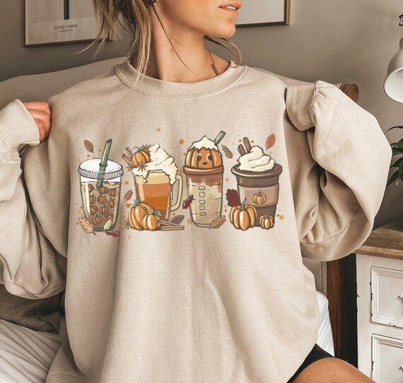 Fall Coffee Shirt, Cute Fall Sweatshirt, Coffee Lover tee Shirt, Halloween Pumpkin Latte Drink Cu... | Etsy (US)