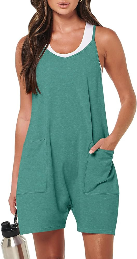 ANRABESS Womens Summer Casual Sleeveless Romper Loose Spaghetti Strap Overalls Shorts Jumpsuit wi... | Amazon (US)