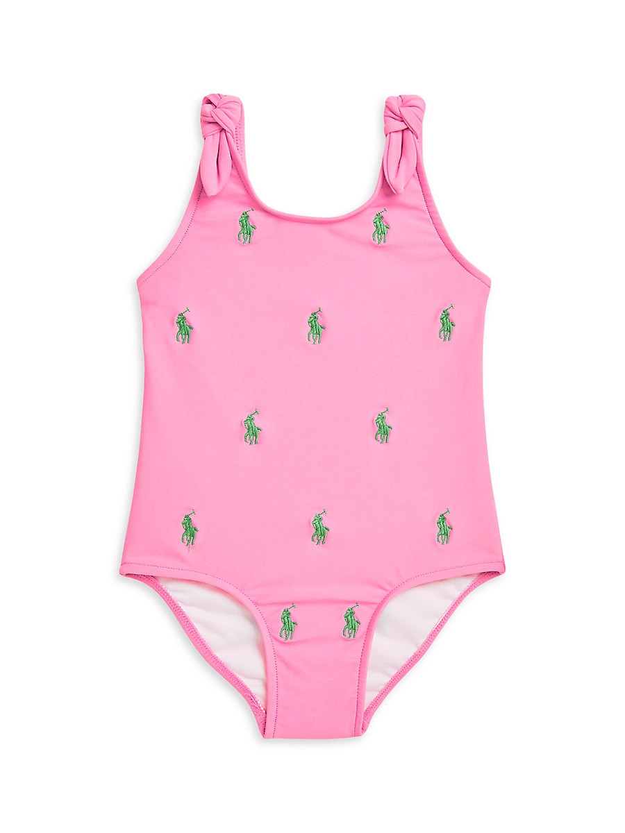 Baby Girl's Pony Bow-Straps One-Piece Swimsuit - Laguna Pink Tiller Green - Size 18 Months | Saks Fifth Avenue
