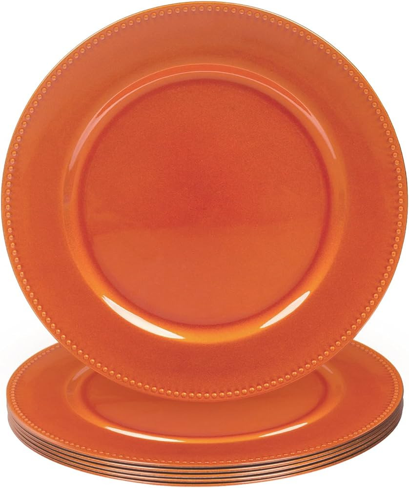MAONAME Orange Charger Plates, Round Dinner Charger with Beaded, 13 Inch Plastic Plate Chargers f... | Amazon (US)