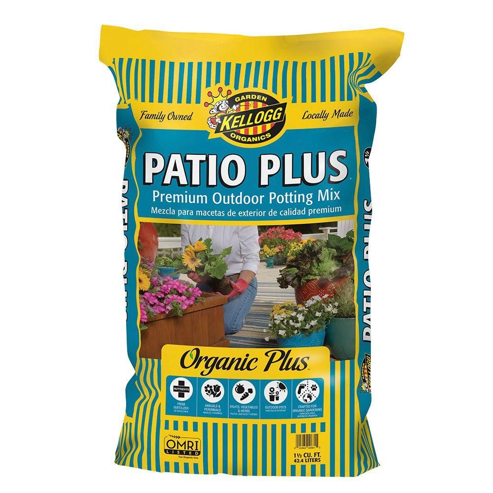 Kellogg Garden Organics 1.5 cu. ft. Patio Plus Premium Outdoor Organic Potting Mix-681 - The Home... | The Home Depot