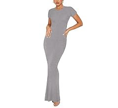 REORIA Women's Short Sleeve Elegant Bodycon Maxi Dress       
Material: Spandex, Rayon | Amazon (US)