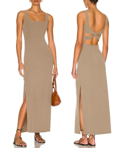 ALENDA DANMOS Women's Elegant Backless Maxi Dress Sexy High Sides Slit Tank Dress Twist Back Casu... | Amazon (US)