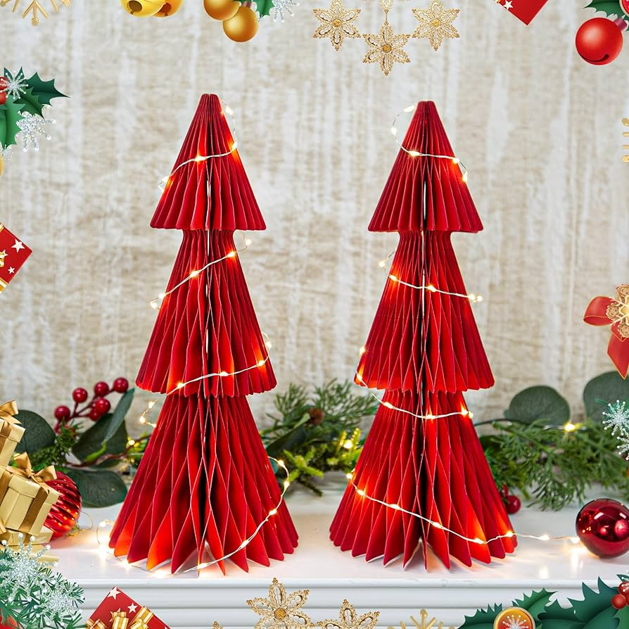 Christmas Paper Tree with String Lights, 2Pack Honeycomb Trees Table Centerpiece, Home Decoration... | Amazon (US)