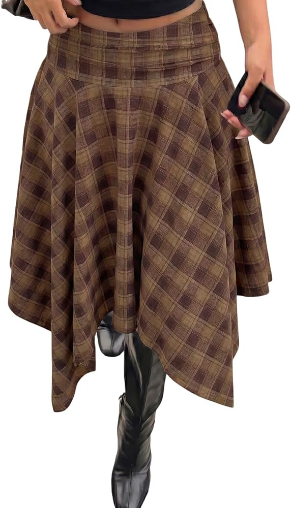 Acelitt Women\u2019s Plaid Midi Skirt | Amazon (US)