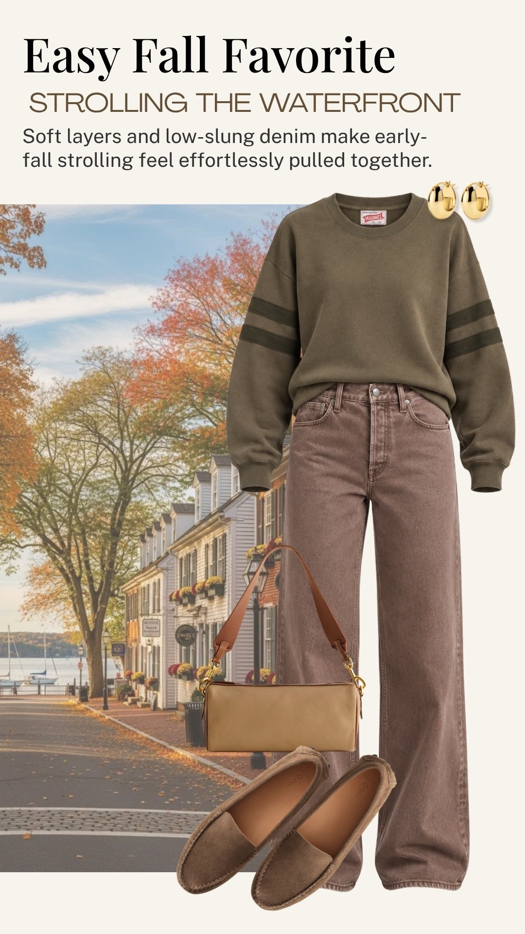 An easy early-fall combination: an olive sweatshirt with low-slung denim and suede loafers. I love how the warm neutral accessories pull everything together for a relaxed day of strolling, errands, or lunch.

#LTKootd #LTKSeasonal #LTKdayinmylife