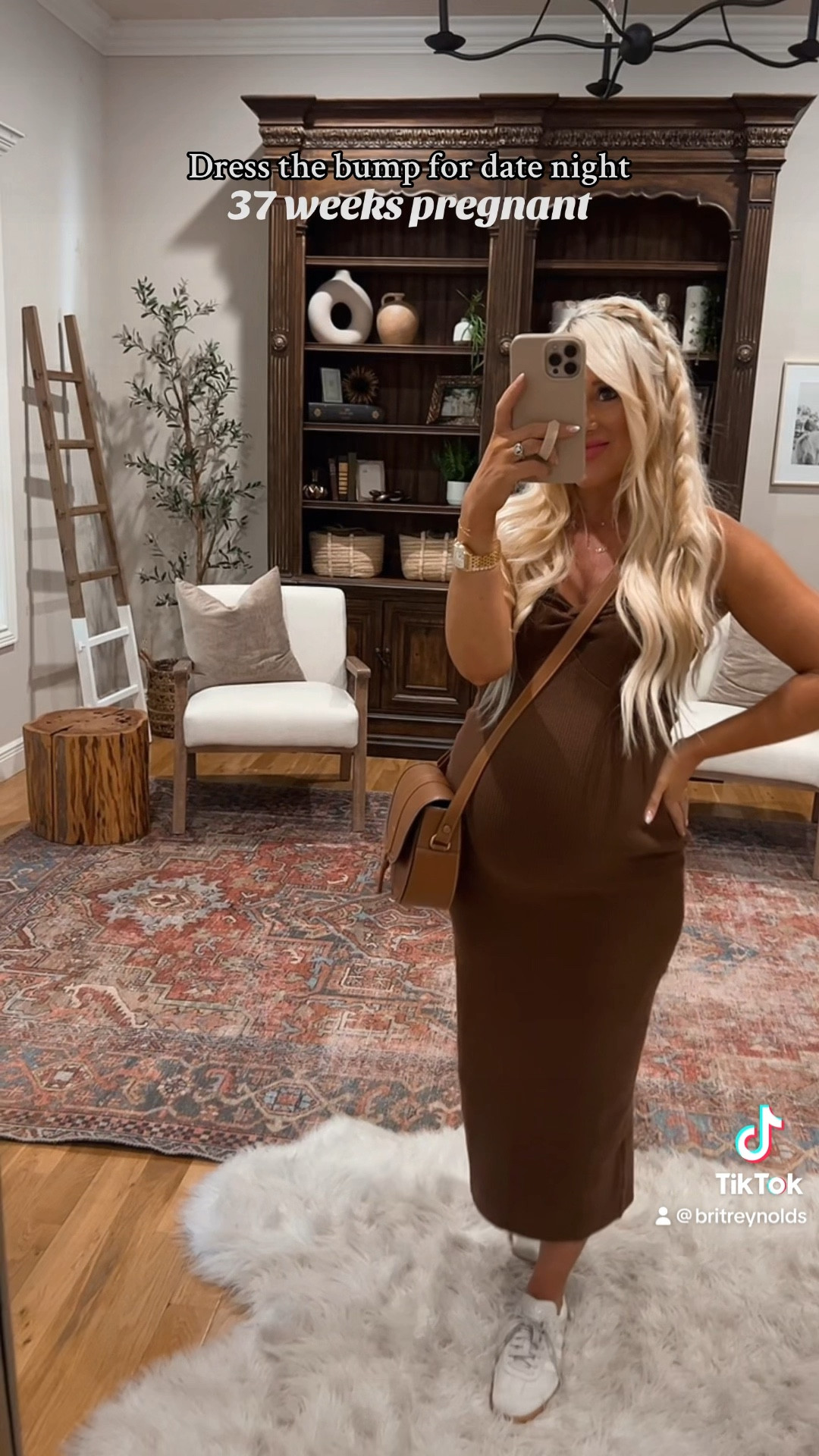 One of my favorite dresses throughout pregnancy! So flattering and comfy I own several colors!! Under $35, this brown color is so pretty for fall🤎 #bumpfriendly #bumpfriendlydress #mididress #fallbumpstyle 

#LTKstyletip #LTKbump #LTKfindsunder50