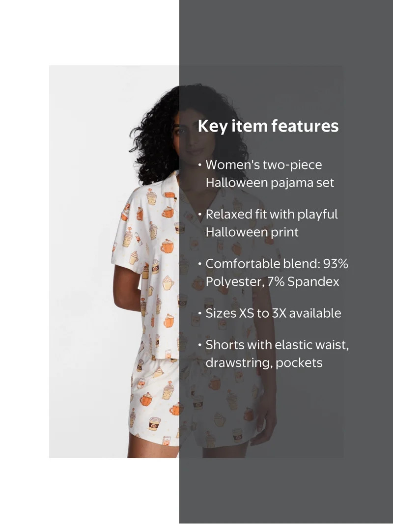 Halloween Women's Notched Top and Shorts Pajama Set from Way to Celebrate, 2-Piece, Sizes XS-3X | Walmart (US)