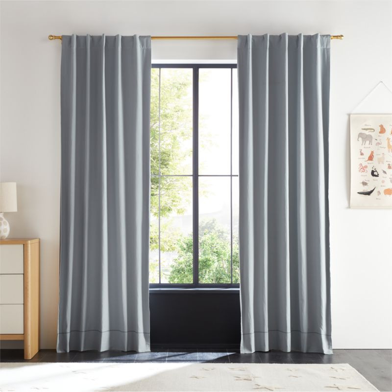 Mist Blue Embroidered Stitch Organic Cotton Blackout Curtain Panel 44"x63" + Reviews | Crate & Ki... | Crate & Barrel