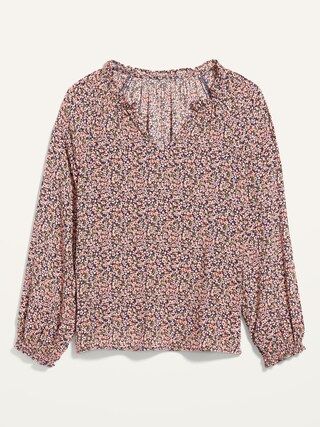 Printed Ruffle Split-Neck Blouse for Women | Old Navy (US)