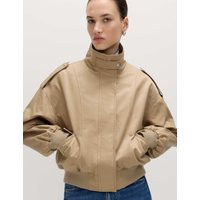 M&S Cotton Rich Satin Look Bomber Jacket Natural Beige | Marks & Spencer (UK)