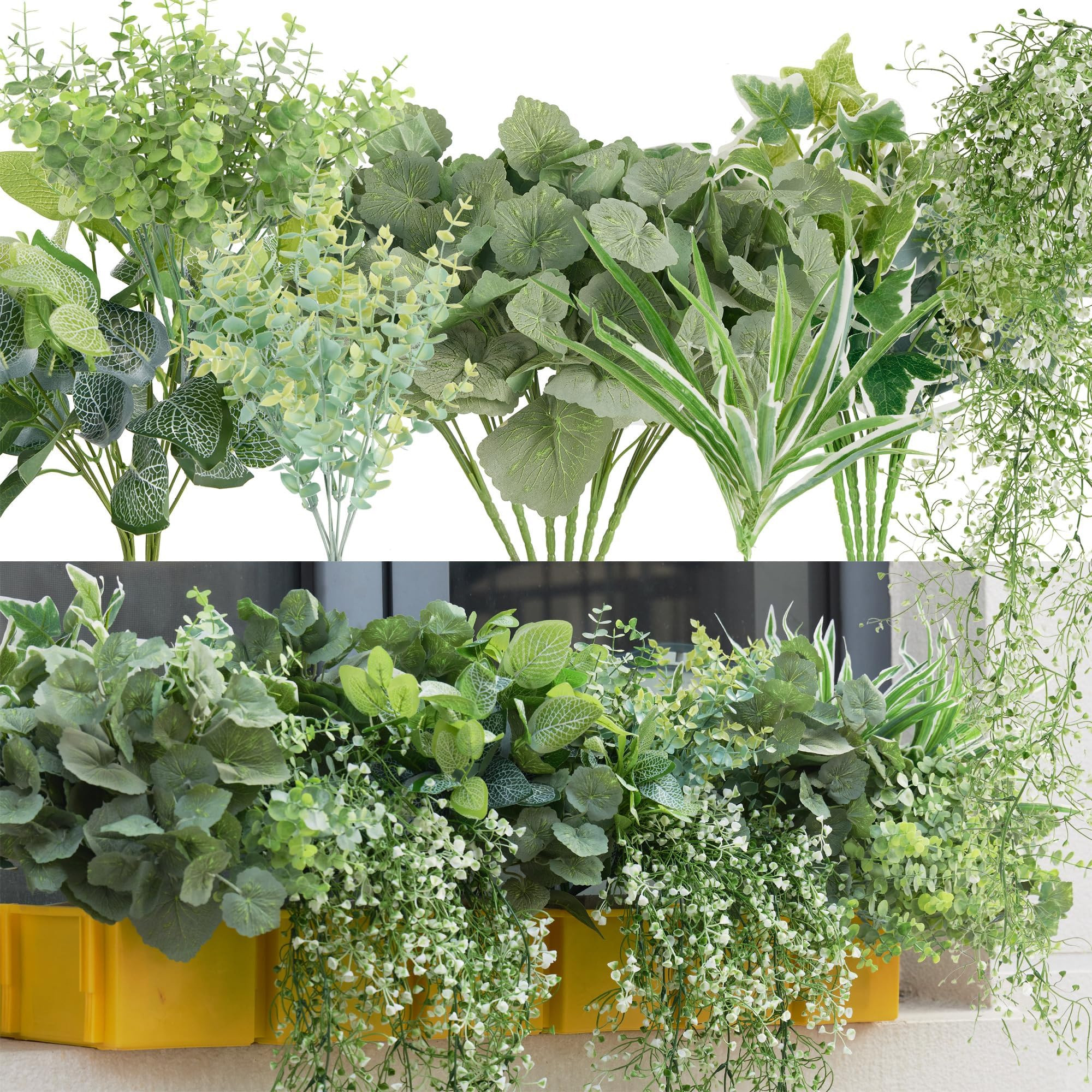 19Pcs Outdoor Artificial Boxwood UV Resistant Fake Stems Plants, Faux Plastic Greenery for Indoor... | Amazon (US)