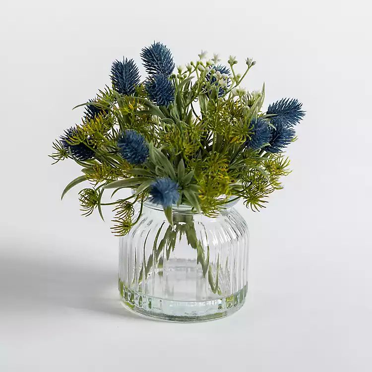 New! Blue Thistle Arrangement in Glass Vase | Kirkland's Home