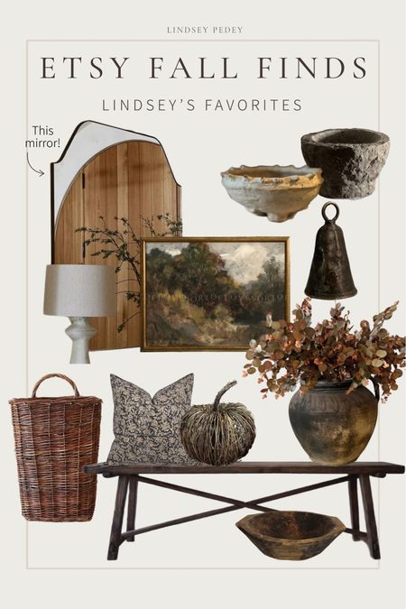 Etsy home decor finds! 

Bench, pumpkin, vase, pot, vintage, round, fall, autumn, art, mirror, bell, bowl, paper mache, basket, pillow, moody 

#LTKunder100 #LTKhome
