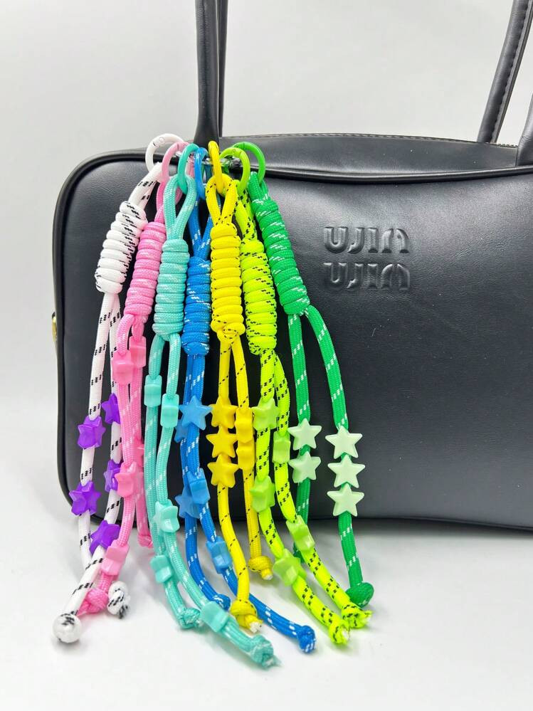 New Multicolor Rope Knot Color Block Handwoven Creative Long & Short Braided Bag Charm | SHEIN