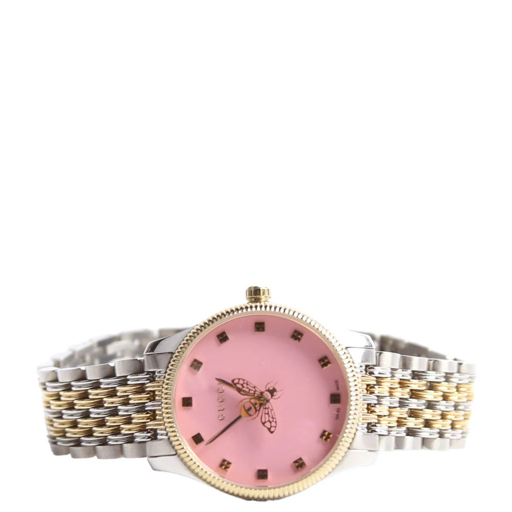 G-Timeless Bee Quartz/Stainless Steel 29MM Silver/Gold/Pink | Keeks Designer Handbags
