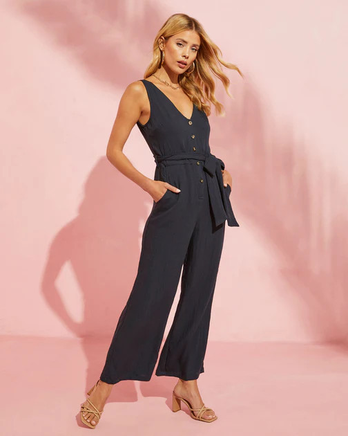 Corden Sleeveless Tie Waist Jumpsuit - Indigo | VICI