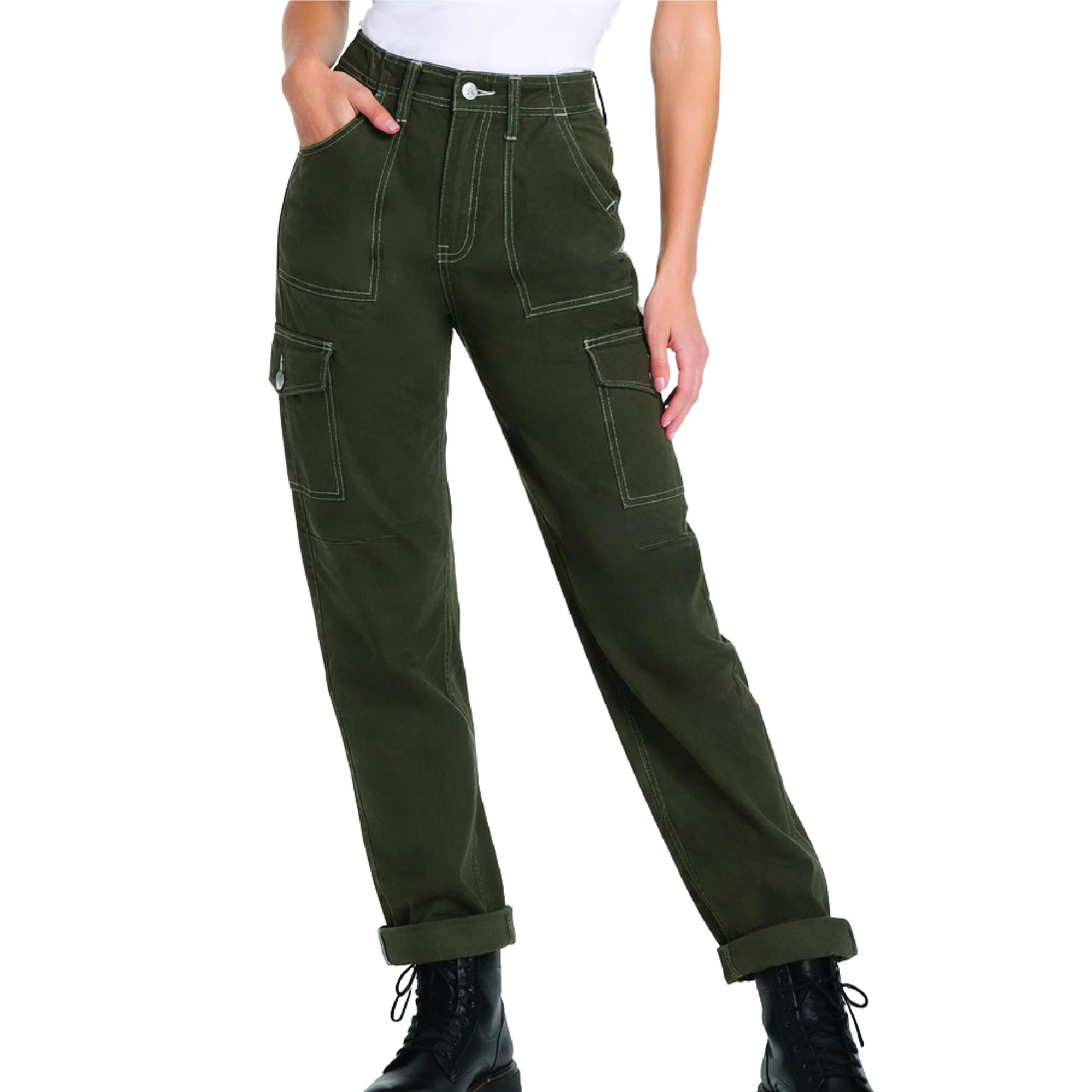 Womens High Rise Skinny Fit Cuffed Cargo Carpenter Pants | Walmart (US)