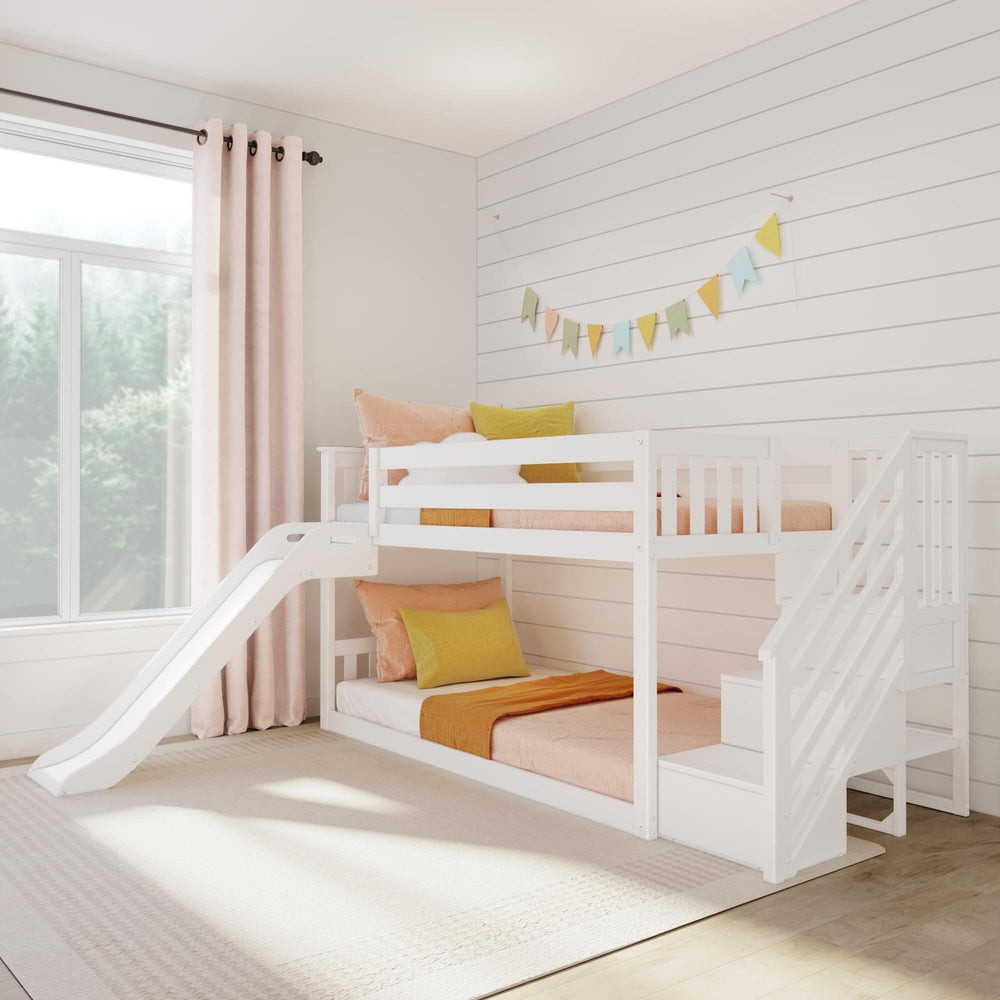 Twin Over Twin Low Bunk Bed With Easy Slide & Stairs | max & lily