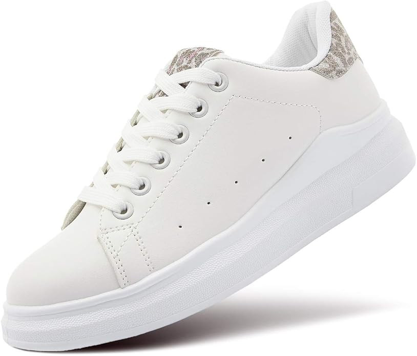 ZGR Women’s Fashion Sneakers White PU Leather Platform Sneaker for Women Lace Up Walking Shoe | Amazon (US)