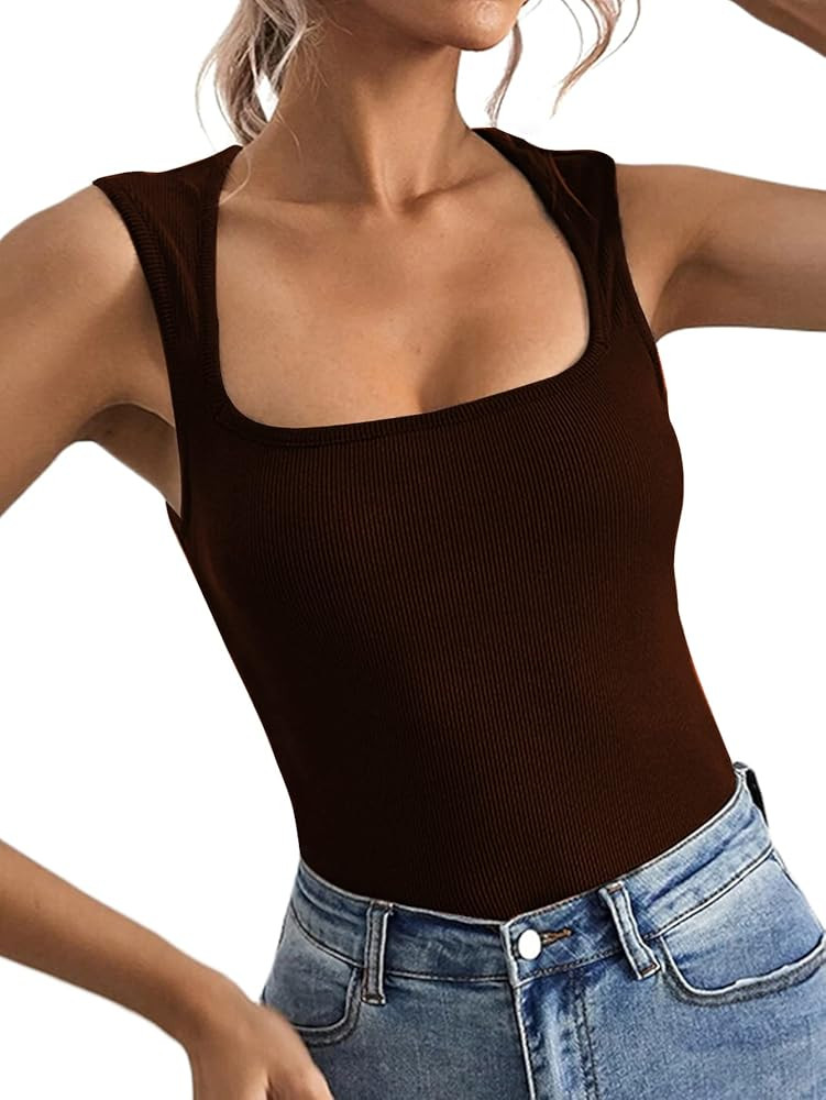 LYANER Women's Casual Square Neck Sleeveless Solid Cami Tank Tops White Medium at Amazon Women’... | Amazon (US)