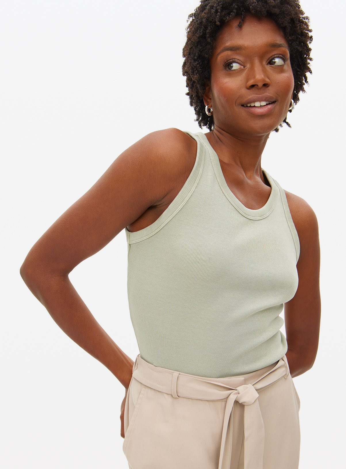 Green Washed Scoop Neck Ribbed Vest | Tu Clothing