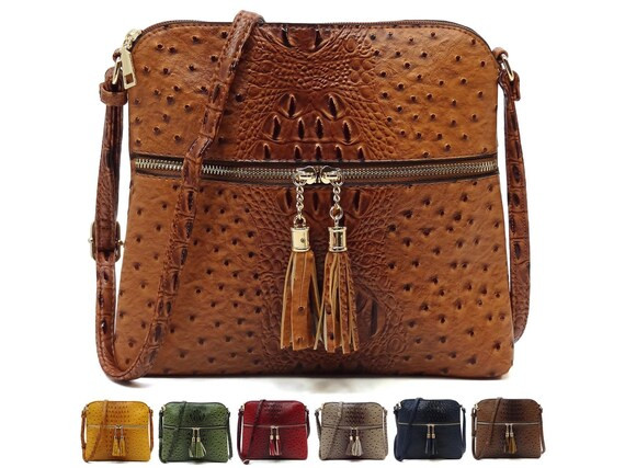 Ostrich Croc Tassel Zipper Crossbody Bag Shoulder Bag Animal - Etsy | Etsy (US)