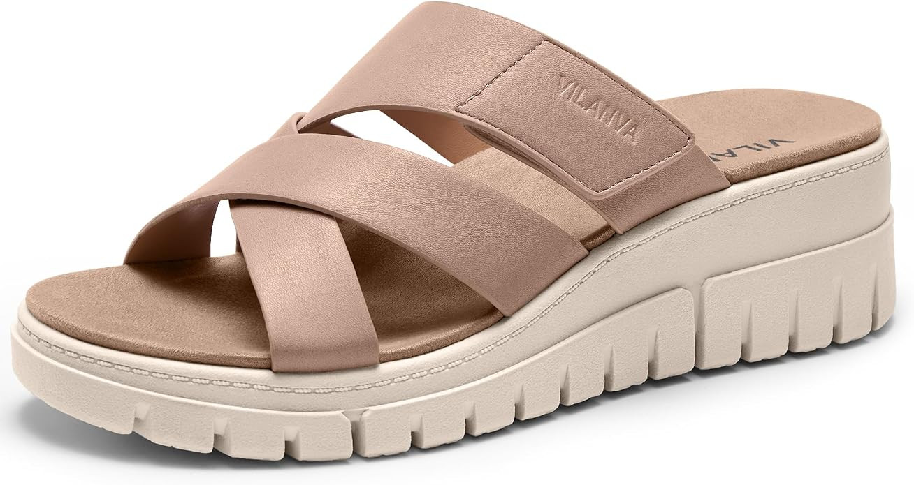 Vilanva Women's Wedge Slides Orthopedic Slip On Platform Sandals with Arch Support Adjustable Str... | Amazon (US)