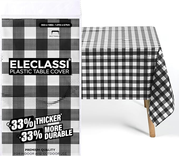 Black Gingham Checkered 12 Pack Premium Disposable Plastic Tablecloth 54 x 108 in - Party Plastic... | Amazon (US)