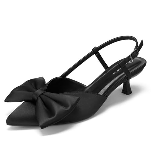 ALICEPUB Black Women's Bow Pumps Slingback Heels Closed Toe Kitten Heels Pointed Toe Pumps Low Heels for Women Comfortable Dress Shoes, Size 6.5 | Amazon (US)