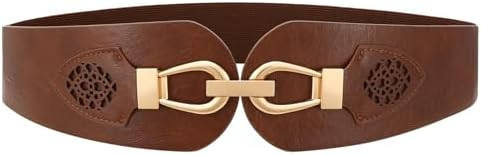 Womens Western Wide Waist Belt for Dress Vintage Stretchy Elastic Belt with Chunky Gold Buckle | Amazon (US)