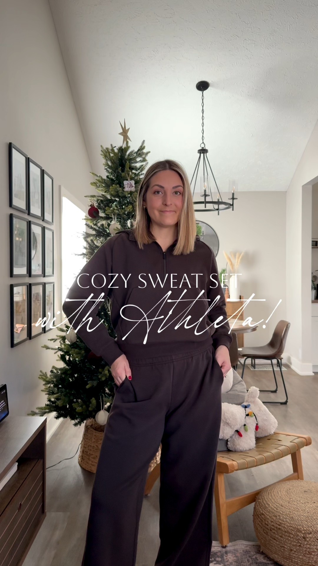 #AthletaCreator This is the coziest fleece lined sweat set!! Love it in this truffle brown color too.  It's so good and my top is 40% off right now for cyber week!

In my tts medium in both half zip hoodie and wide leg sweatpants!
The pants run slightly large but makes them extra cozy!

Loungewear, cozy sets, matching set #athleta 

#LTKCyberWeek #LTKActive #LTKootd