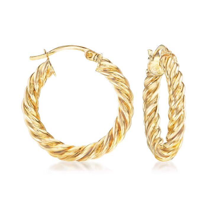 18kt Gold Over Sterling Twisted Hoop Earrings. 1" | Ross-Simons